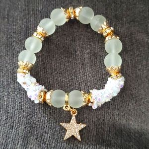 HANDMADE IN TURKEY WHITE STONES STAR GOLD BRACELET